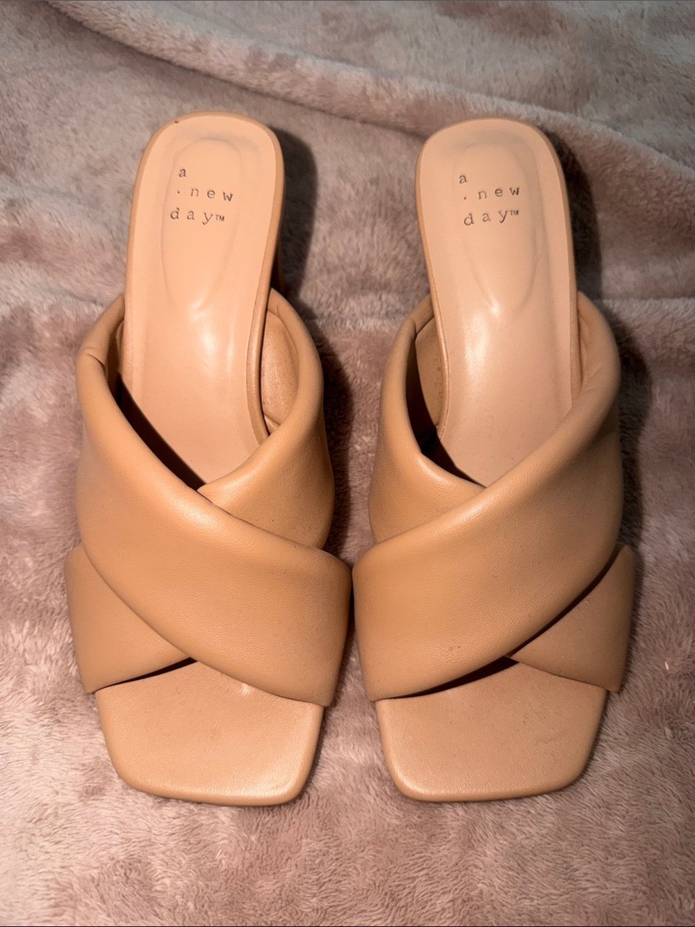 a new day Tan Padded Crisscross Slide Mules